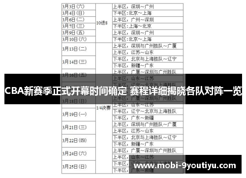 CBA新赛季正式开幕时间确定 赛程详细揭晓各队对阵一览